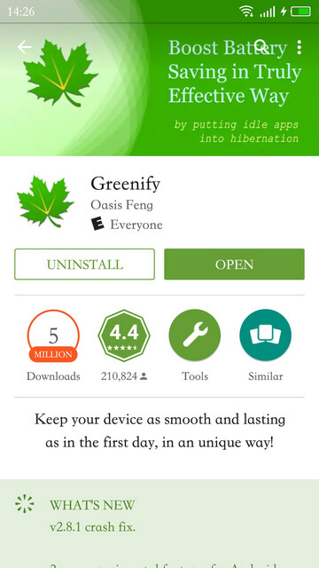 Greenify app's PlayStore link