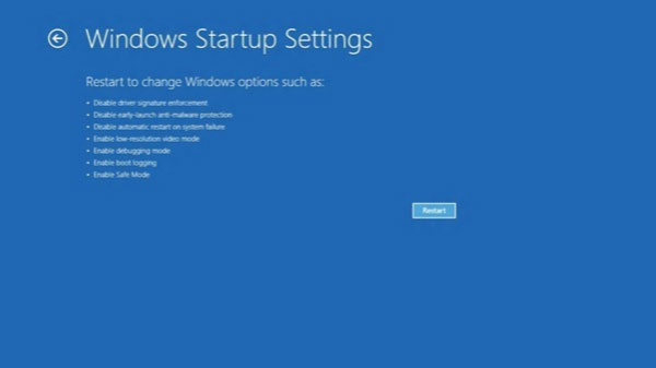 windows startup settings on Windows 8