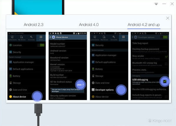 Enable USB Debugging Mode Samsung GALAXY Note3with KingoRoot, the best one-click Android root tool Root Samsung GALAXY Note3 with KingoRoot, the best one-click Android root tool.
