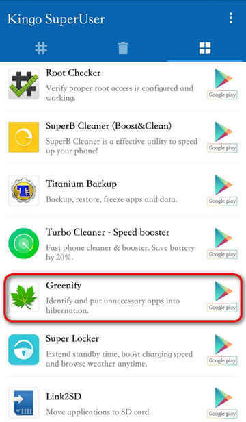 Greenify on Kingo SuperUser