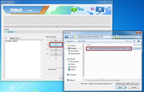 How to Flash Samsung Stock ROM via Odin Add md5 file to Odin