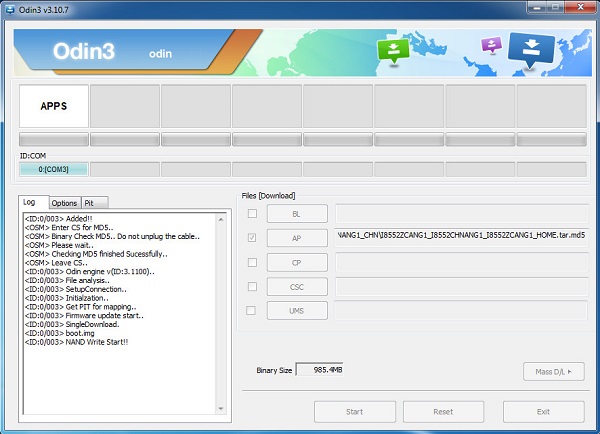 Starting to flash stock rom via Odin