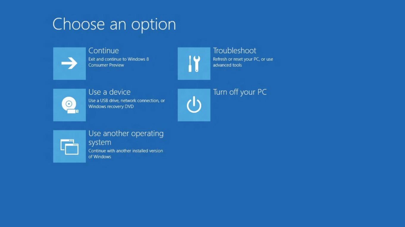 boot options menu on Windows 8