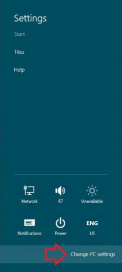 PC Settings on Windows 8